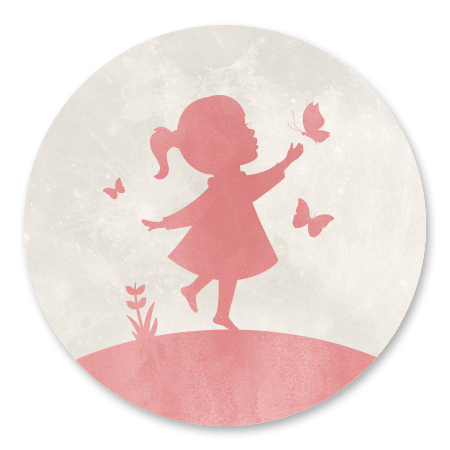 Silhouet meisje met vlinders - met maan